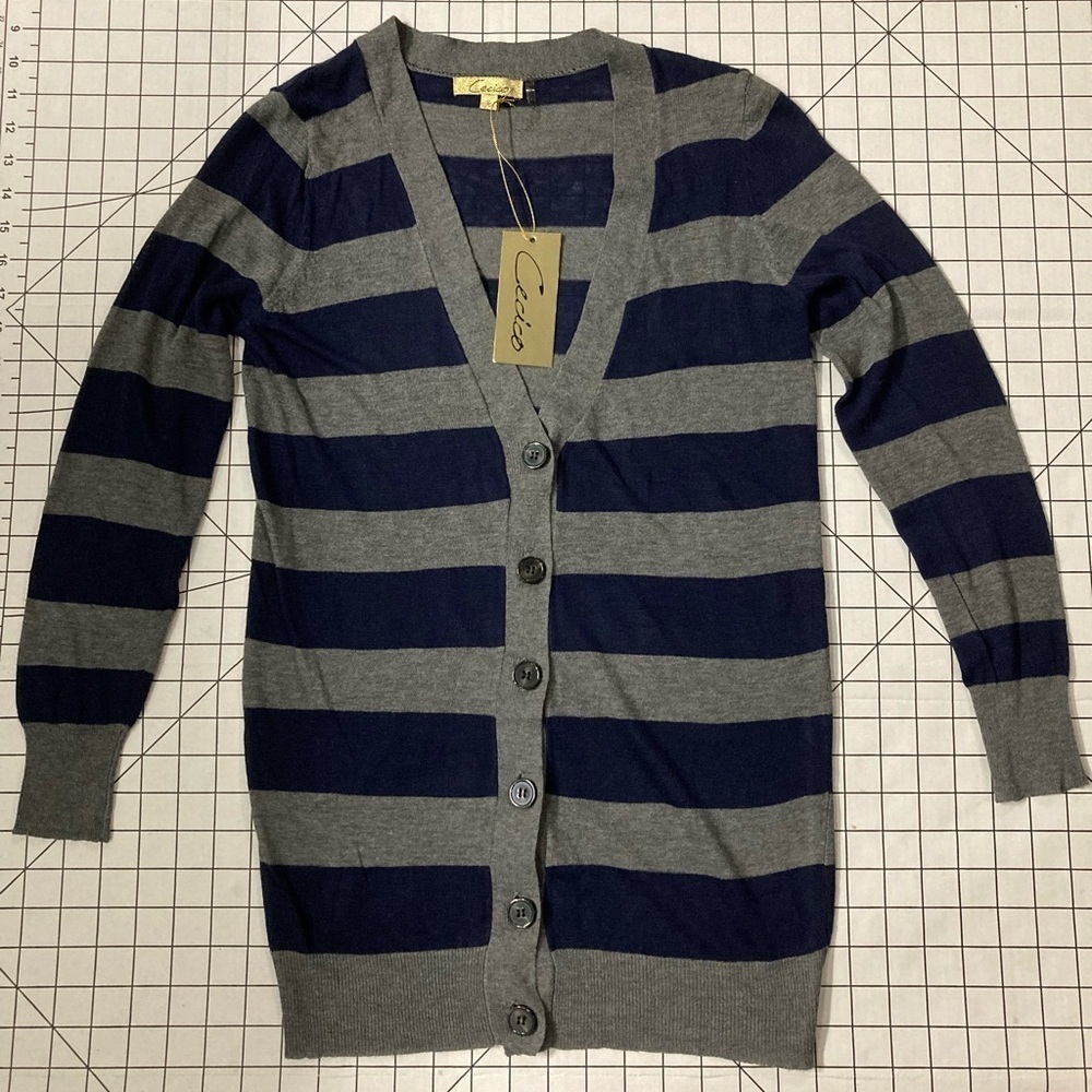 NWT Cecico‎ Women’s Navy/Gray Small Long Cardigan